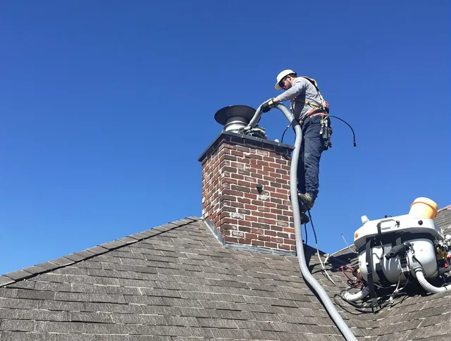 Dedicated Medway Chimney Sweep team member cleaning a chimney in Medway, MA