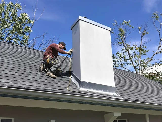 Medway Chimney Sweep team member finishing chimney construction in Medway, MA