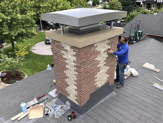 Medway Chimney Sweep team working on a custom chimney remodel in Medway, MA